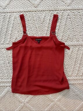 Express Red Ring-Detail Cold-Shoulder Cami